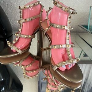 Studded Gold Strappy Heels